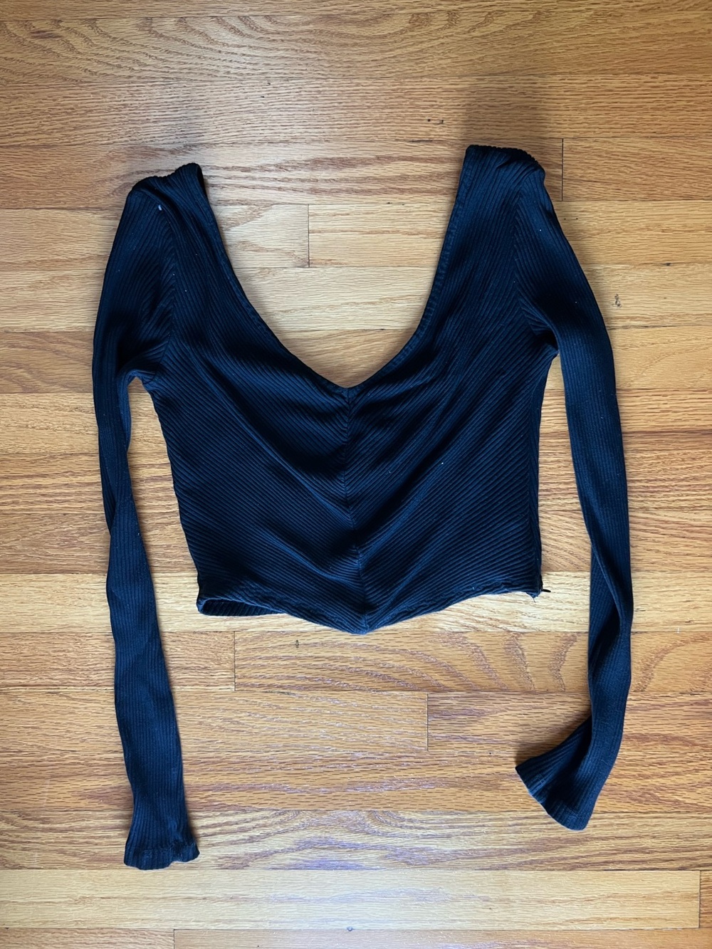 Princess Polly Black Ribbed V-Neck Long Sleeve Top